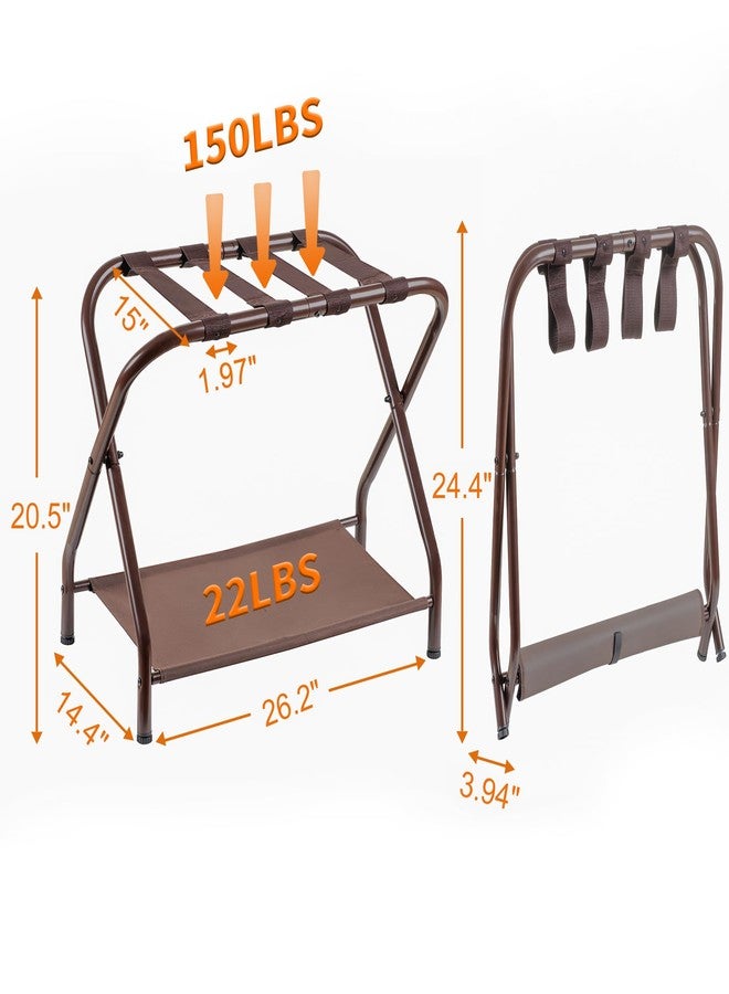 Heybly Luggage Rack, Pack of 2, Steel Folding Suitcase Stand with Storage Shelf for Bedroom, Hotel, Foldable Steel Frame, Guest Room Bedroom Hotel, 26.2" L x 14.4" W x 20.5" H, Brown HLR004Z2 - Image 4